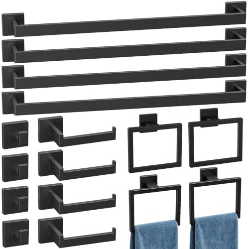 Luxbaro 20-Pieces 24 Inch Matte Black Bathroom Accessories, Wall Mounted