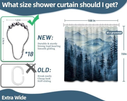 Navy Blue Forest Extra Wide Shower Curtain, 108X72 in for Clawfoot Tub