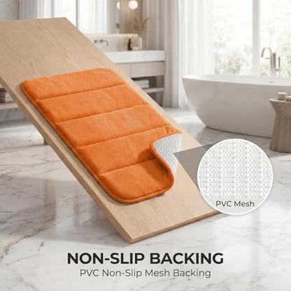 2 Piece Memory Foam Bath Mat Set, Extra Soft Absorbent Bathroom Rugs with U-Shaped Toilet Rug, Non-Slip Backing, Machine Washable, 24x16 + 20x20 U-Shaped, Orange