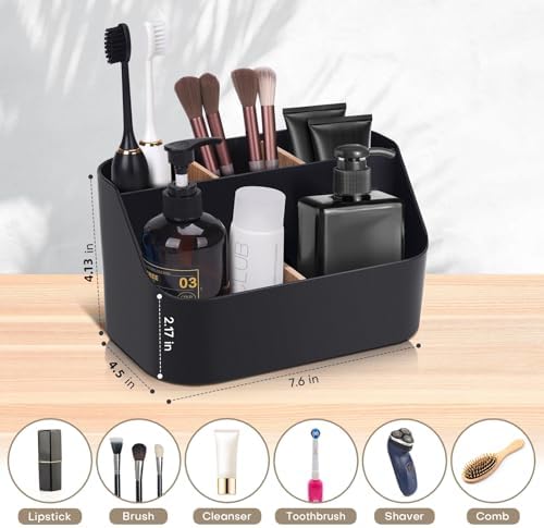 Ayswupt Electric Toothbrush Holders for Bathrooms,Black Tooth Brushing Holder,Toothpaste Organizer with Dividers,Bathroom Countertop Accessories Storage,Toothbrush Stand for Vanity Office Sink