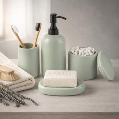 Ava Nord Modern Minimalist Ceramic Bathroom Accessories | Set of 4 | Green