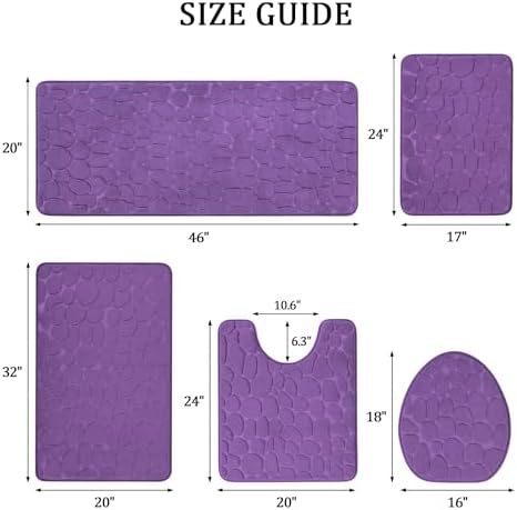 YIHOUSE Bathroom Rugs Mat Set, Memory Foam Bath Mat 5 Piece Purple