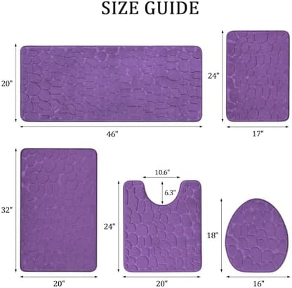 YIHOUSE Bathroom Rugs Mat Set, Memory Foam Bath Mat 5 Piece Purple