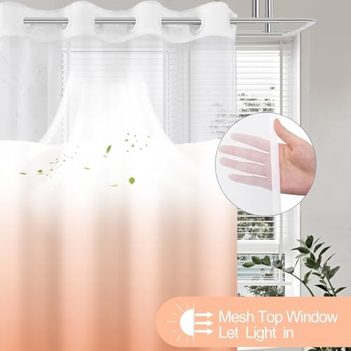 No Hook Shower Curtain and Liner Set for Bathroom, Ombre Orange, 71" x 74"