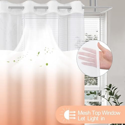 No Hook Shower Curtain and Liner Set for Bathroom, Ombre Orange, 71" x 74"