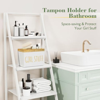 Wooden Tampon Holder, Glossy White, Hinged Lid Organizer