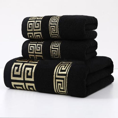 Highly Absorbent Embroidered Bath Towel Set of 3, 100% Cotton Bath Towels