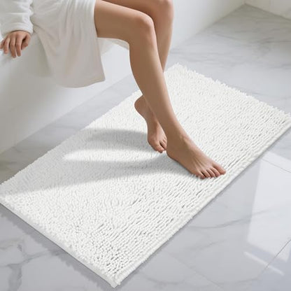 Yimobra Long Bathroom Rugs 44"x24", Extra Soft Non Slip Bath Mat for Tub, Super Absorbent Quick Dry Shaggy Rug Floor Carpet, Machine Washable,White