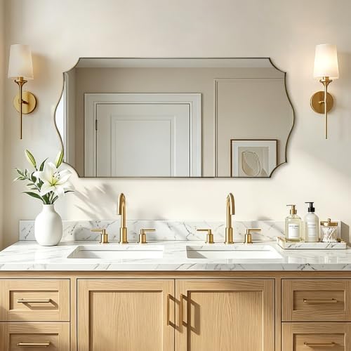 ANDY STAR 24"x48" Brushed Gold Scalloped Bathroom Mirror for Over Sink