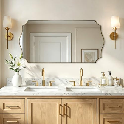 ANDY STAR 24"x48" Brushed Gold Scalloped Bathroom Mirror for Over Sink