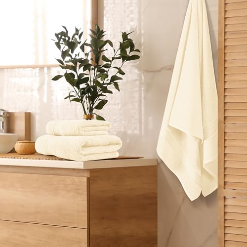 Belizzi Home Ultra Soft 3 Pack Cotton Towel Set, Contains a Bath Towel 28x55 inch, a Hand Towel 16x24 inch & a Wash Coth 12x12 inch, Ideal Everyday use, Compact & Lightweight - Ivory