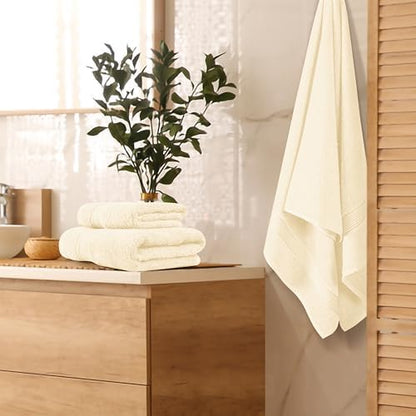Belizzi Home Ultra Soft 3 Pack Cotton Towel Set, Contains a Bath Towel 28x55 inch, a Hand Towel 16x24 inch & a Wash Coth 12x12 inch, Ideal Everyday use, Compact & Lightweight - Ivory