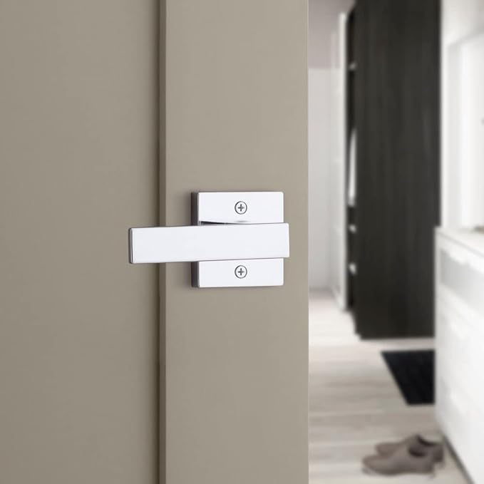 Kwikset Singapore Interior Privacy Door Handle with Lock, Door Lever for Bathroom and Bedroom, Polished Chrome Reversible Keyless Turn Lock (Pack of 4)