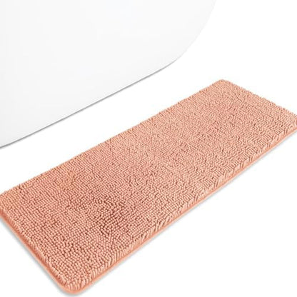Bathroom Runner Rug 47 x 17 Inch – Long Bath Mat | Absorbent and Washable Thick Chenille Bath Rug Non-Slip Runner Rug for Bathroom, Shower, Sink(Dusty Pink)