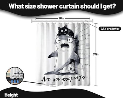 Extra Tall Shower Curtain XL Fun Cat Riding Shark, 70 x 78 Inchs