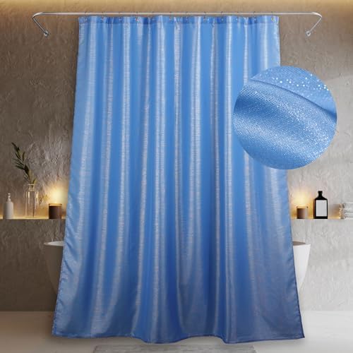 Sky Blue Glitter Shower Curtain: Waterproof Washable Quick Dry, 84Lx72W