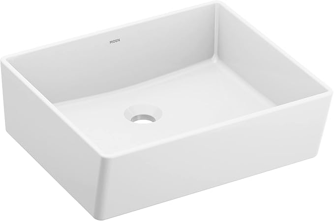 Moen White Vitreous China Vessel Sink for Bathroom, 18 X 15.75 X 6 Inch Rectangle Sink with a High Gloss Porcelain Ceramic Bowl for Above Counter, BGCW10RV1618