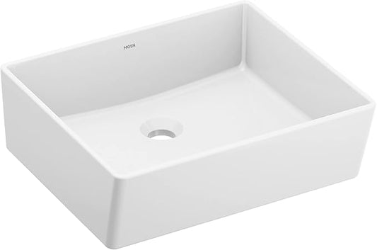 Moen White Vitreous China Vessel Sink for Bathroom, 18 X 15.75 X 6 Inch Rectangle Sink with a High Gloss Porcelain Ceramic Bowl for Above Counter, BGCW10RV1618
