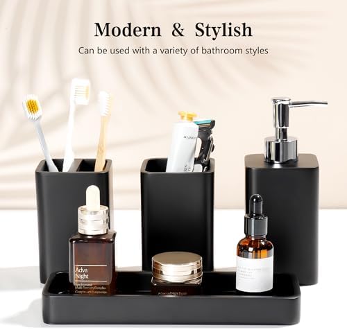 YMXYJM Bathroom Accessories Set, 4 Piece Toothbrush Holder Set - Black