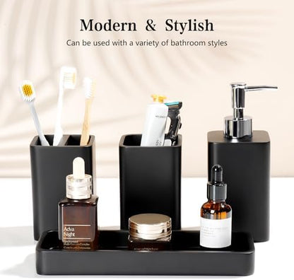 YMXYJM Bathroom Accessories Set, 4 Piece Toothbrush Holder Set - Black