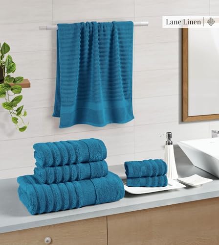 LANE LINEN Bath Towel Set Quick Dry 100% Cotton 6 Piece Soft - Sea Port