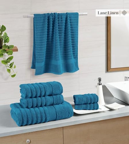 LANE LINEN Bath Towel Set Quick Dry 100% Cotton 6 Piece Soft - Sea Port
