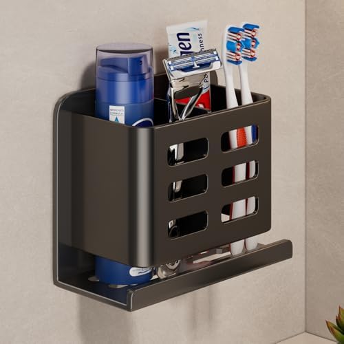 Black Toothbrush Holder wall Mount, Aluminum，No Drilling Required