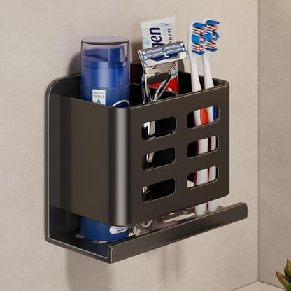 Black Toothbrush Holder wall Mount, Aluminum，No Drilling Required