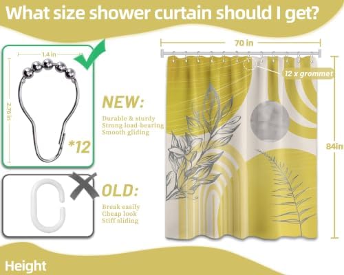 Mustard Yellow Extra Long Shower Curtain, Tall 72X84 in, Mid Century