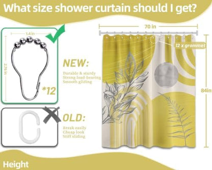 Mustard Yellow Extra Long Shower Curtain, Tall 72X84 in, Mid Century