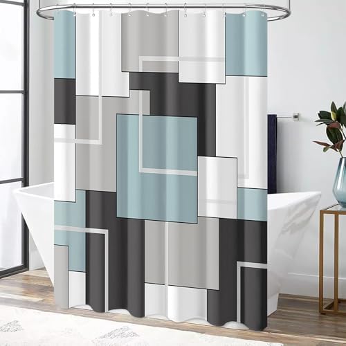 BTTN Fog Blue Modern Geometric Waterproof Fabric Shower Curtain, 72 x 72