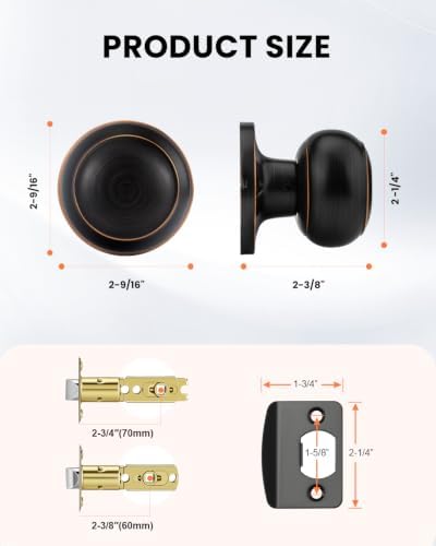 Haidms 6 Pack Oil Rubbed Bronze Passage Door Knobs, Bronze Closet Door Knobs, Passage Doorknobs Interior for Closet or Hall, Hallways