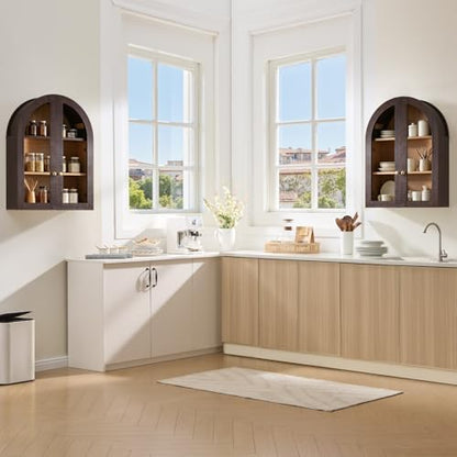 Bathroom Arched Wall Cabinet,23.5'' Wide Medicine Cabinet, Bathroom Cabinet Wall Mount W/Glass Doors & Adjustable Shelves, Over The Toilet Storage Cabinet for Laundry Room, Bedroom,Kitchen, Brown