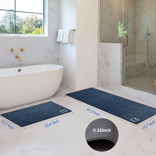 RUERYA Bathroom Rugs and Mats Set 2 Piece Diatomaceous Earth Bath Mat,Navy