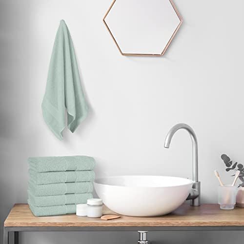 Belizzi Home Ultra Soft 6-Piece Hand Towel Set 16x28-100% Ringspun Cotton - Durable & Highly Absorbent Hand Towels - Ideal for use in Bathroom, Kitchen, Gym, Spa & General Cleaning - Sea Green