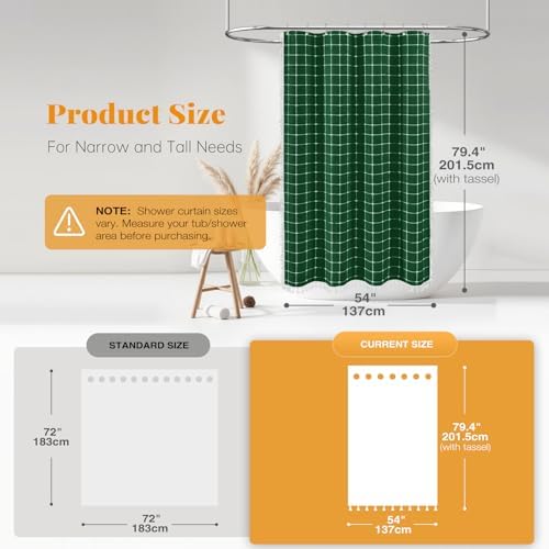 BTTN 54x78 Boho Linen Heavy Duty Fabric Shower Curtain Set, Emerald Green
