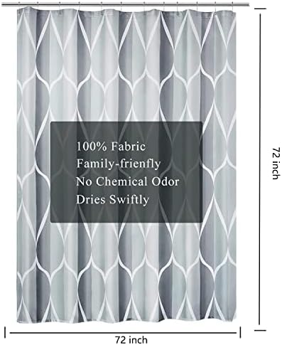 LLSCL Grey Grid Fabric Shower Curtain Liner with Magnets, Waterproof Hotel Quality, 72 x 72 Machine Washable