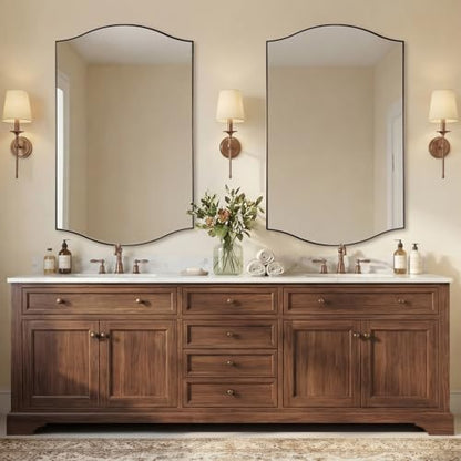 ANDY STAR 30"x48" Scalloped Mirror，Brushed Bronze Rectangle Bathroom Mirror with Curved Edge Stainless Steel Metal Frame, Large Wall-Mounted Mirror for Bathroom, Entryway (Horizontal/Vertical)