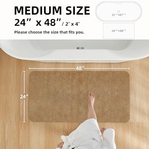 TYUU Thin Bath Mat, Bathroom Rugs Non Slip Washable, 24x48 Camel