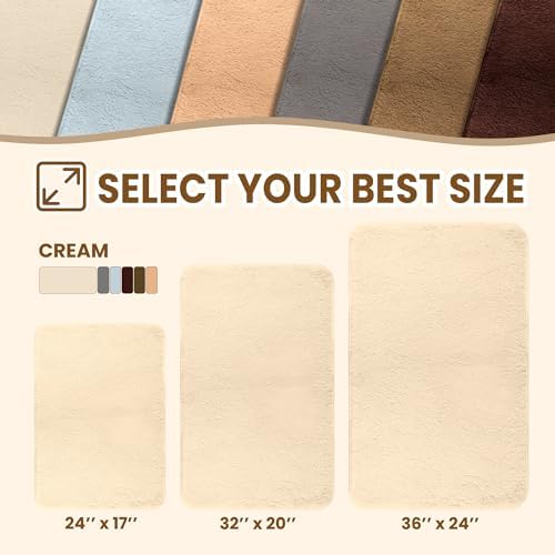 TECHMILLY Shaggy Bathroom Rug Mat 32x20, Absorbent Thick Non Slip Microfiber Mats, Quick Dry Machine Washable Bath Rug for Bathroom Floor, Bathtub and Shower, Cream