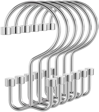 Bathway Shower Curtain Hooks Chrome Shower Curtain Rings, 12 Pcs Metal Double Hooks Rings Rust Proof for Bathroom Shower Curtain Rod