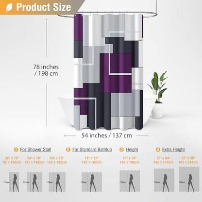 BTTN 54x78 Stall Modern Geometric Waterproof Fabric Shower Curtain, Purple