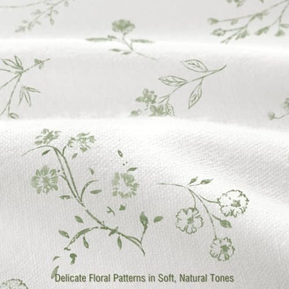 Sage Green Floral Farmhouse French Vintage Cotton Shower Curtain 72Wx72H
