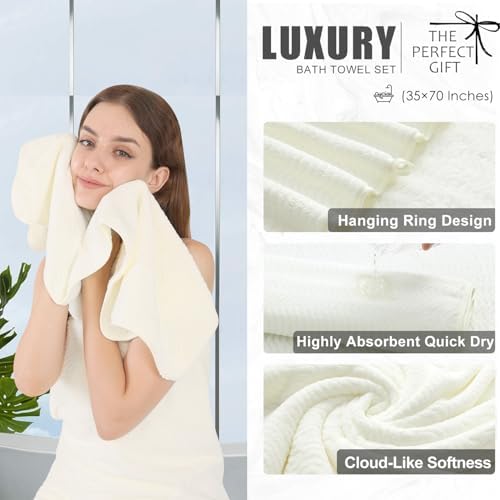 4 Piece Extra Large Bath Towel 35"x70" Oversized Bath Sheet Bath Towel Set for Bathroom Ultra Soft Cozy Highly Absorbent Quick Dry Bathroom Towel for Spa Gym Hotel,Shower Towel for Daily Use,Cream
