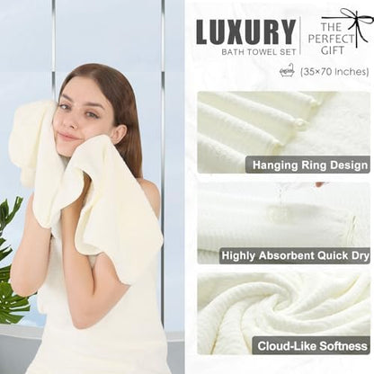 4 Piece Extra Large Bath Towel 35"x70" Oversized Bath Sheet Bath Towel Set for Bathroom Ultra Soft Cozy Highly Absorbent Quick Dry Bathroom Towel for Spa Gym Hotel,Shower Towel for Daily Use,Cream