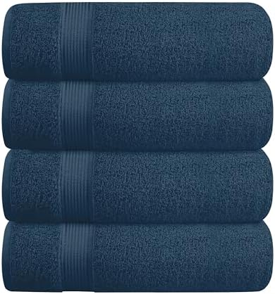 BELZZI Home Ultra Soft 4 Pack Oversized Bath Towel Set 27x54, Cotton Compact Bath Towels, Highly Absorbant Eco-Friendly Quickdry & Lightweight Towel, Ideal for Gym Travel Camp Pool - Mineral Blue
