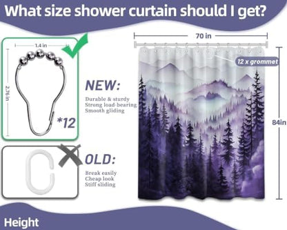 Dark Purple Forest Extra Long Shower Curtain, Tall 72X84 in, Mountain