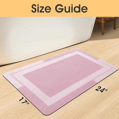 ACCUMTEK Non Slip Bath Mat, Thin Bathroom Rugs Fit Under Door, Quick Dry Bath Mats, Machine Washable Bath Rugs for Bathroom, Bathtub & Kitchen, Bathtub & Kitchen, Pink/Bordered/24 x17