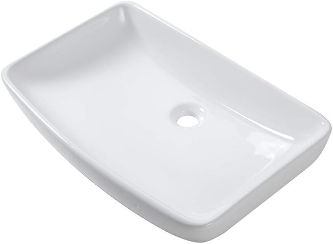 Lordear Vessel Sink Rectangular 24 Inch Curved Rectangle Bathroom Sink Modern Above Counter White Porcelain Ceramic Bathroom Vessel Vanity Sink Art Basin