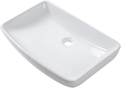 Lordear Vessel Sink Rectangular 24 Inch Curved Rectangle Bathroom Sink Modern Above Counter White Porcelain Ceramic Bathroom Vessel Vanity Sink Art Basin